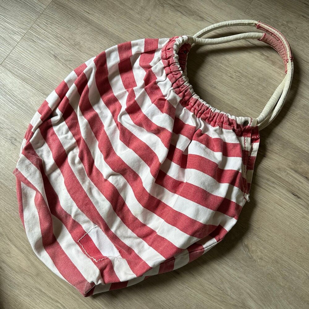 Vintage Y2K Abercrombie Striped Cotton Canvas Satchel Tote Bag Red & White